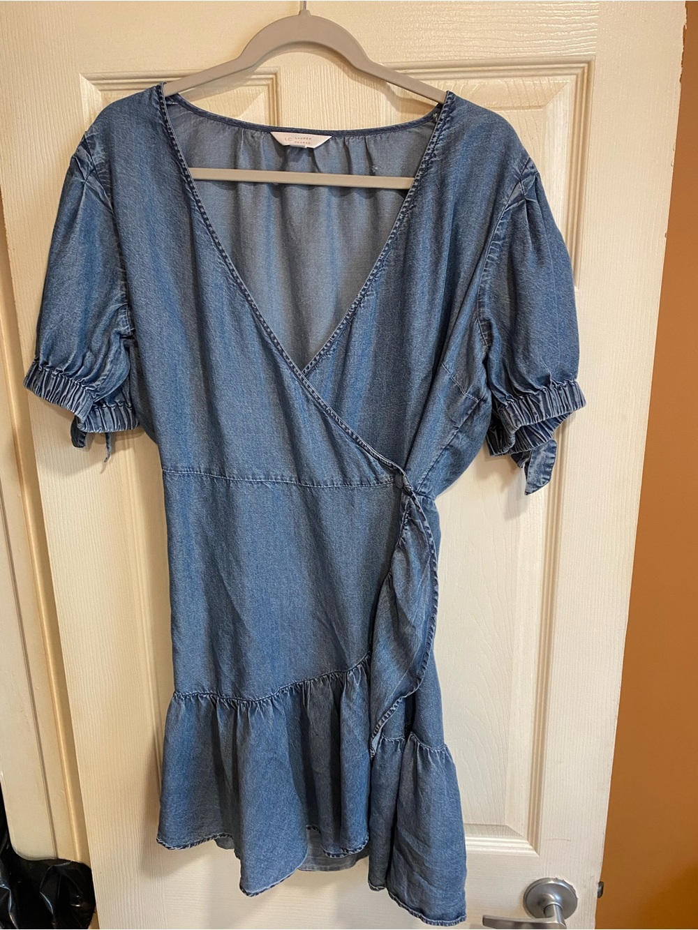 LC Lauren Conrad Light Blue Denim Wrap Mini Dress